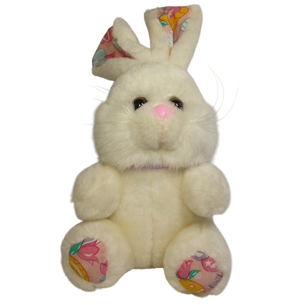 Vintage‎ 90s Easter Bunny Plushie Stuffed Animal Floral Egg Ears & Feet Kids Toy